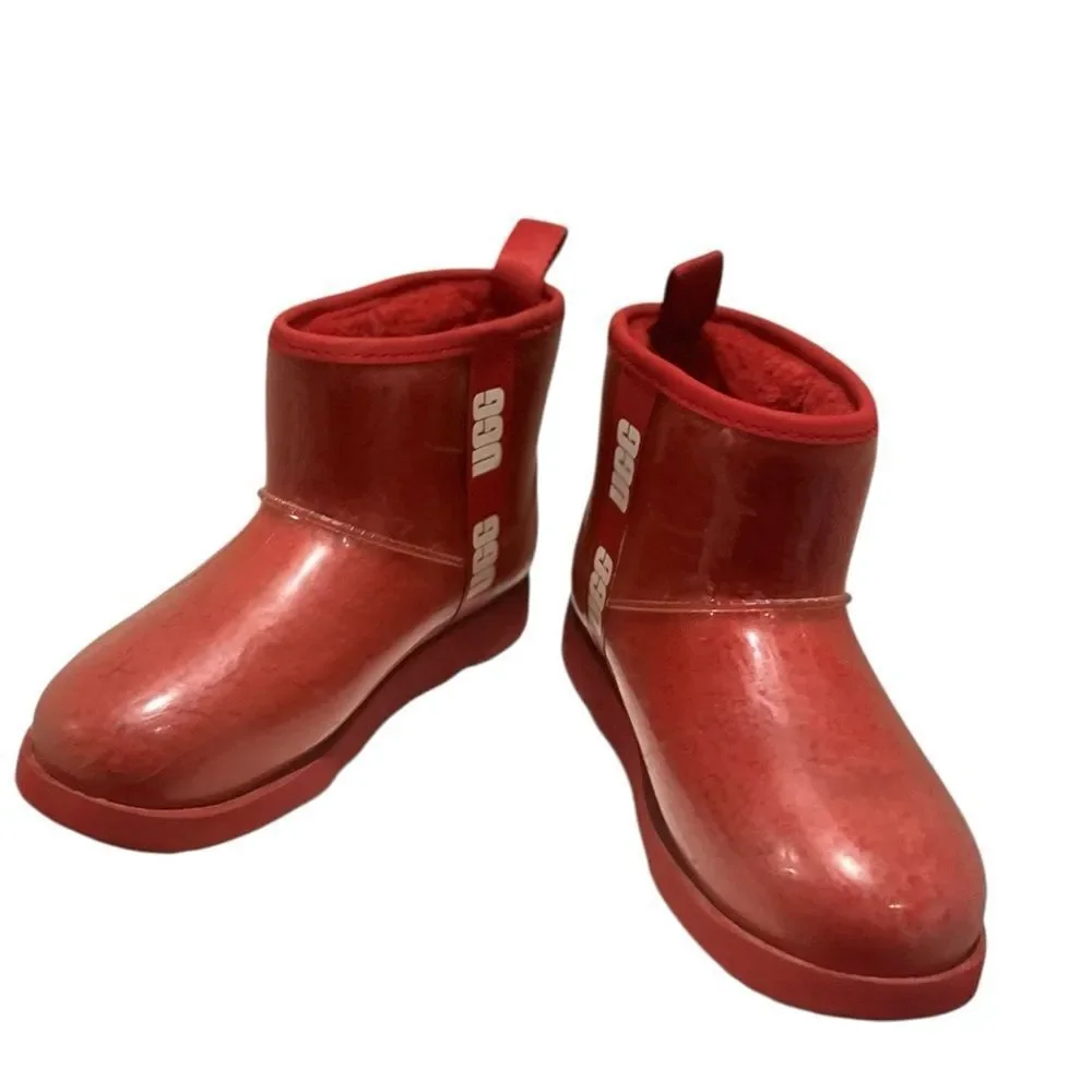 UGG Kids Red Rain Boot – Waterproof Sherpa Lined – Size 5